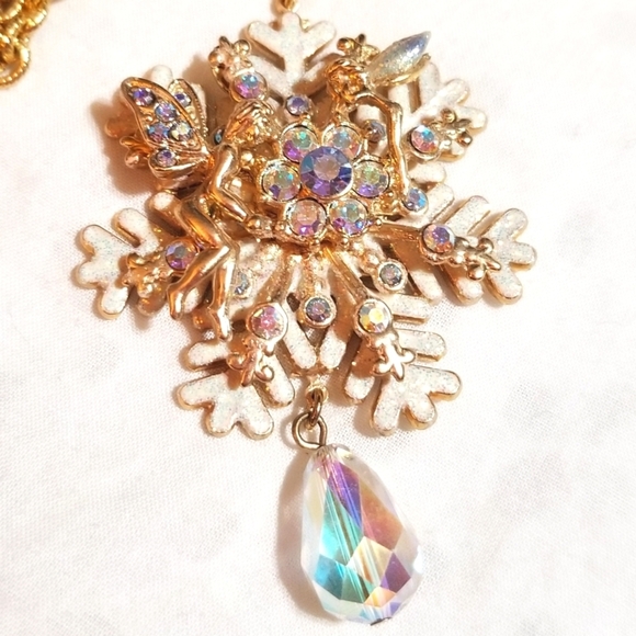 KIRK'S FOLLY Christmas Snowflake Crystal Enamel VTG Necklace - Picture 6 of 7